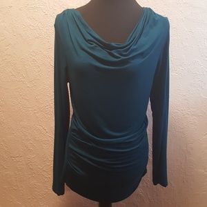 Adrianna Papell Teal drape neck blouse sz M